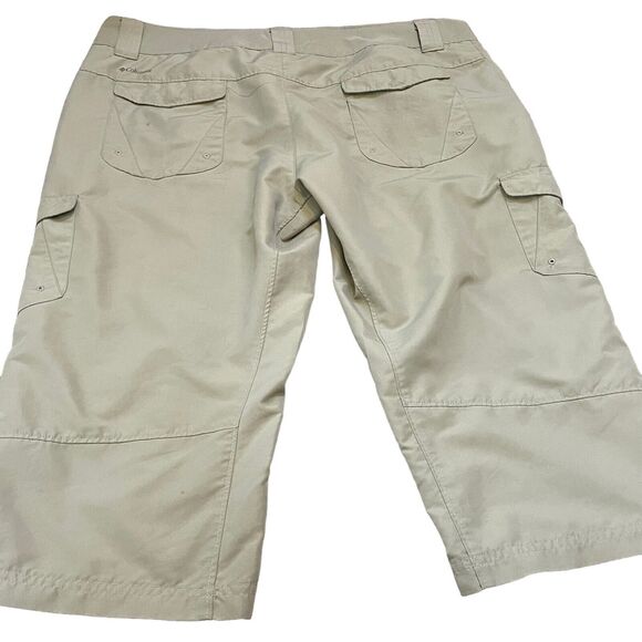 Columbia PFG Womens 10W 18L Cargo Shorts Capri Omni Shade Khaki Tan Pockets - Picture 5 of 13